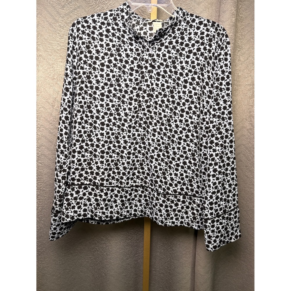 H&M Floral Print‎ Long Sleeve Mock Neck Blouse Top Blue/Black Women's Size 6